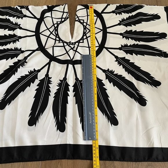 Bohemian Vintage Black&White Fringed Poncho Women's Top (One Size) - Picture 6 of 9